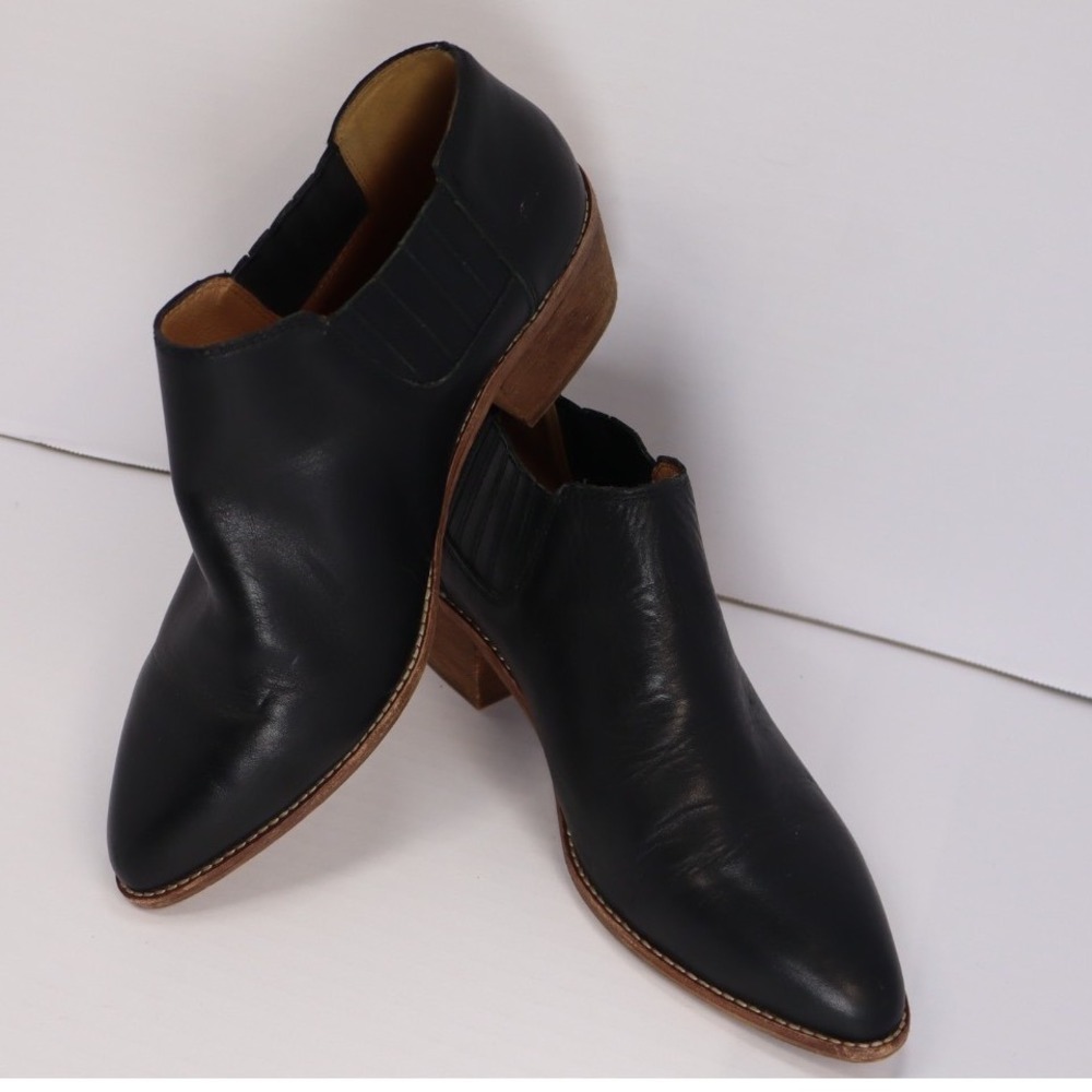 Western Bootie Fallcore Madewell Pointed Toe Ankle Boots Women 8 Black Leather